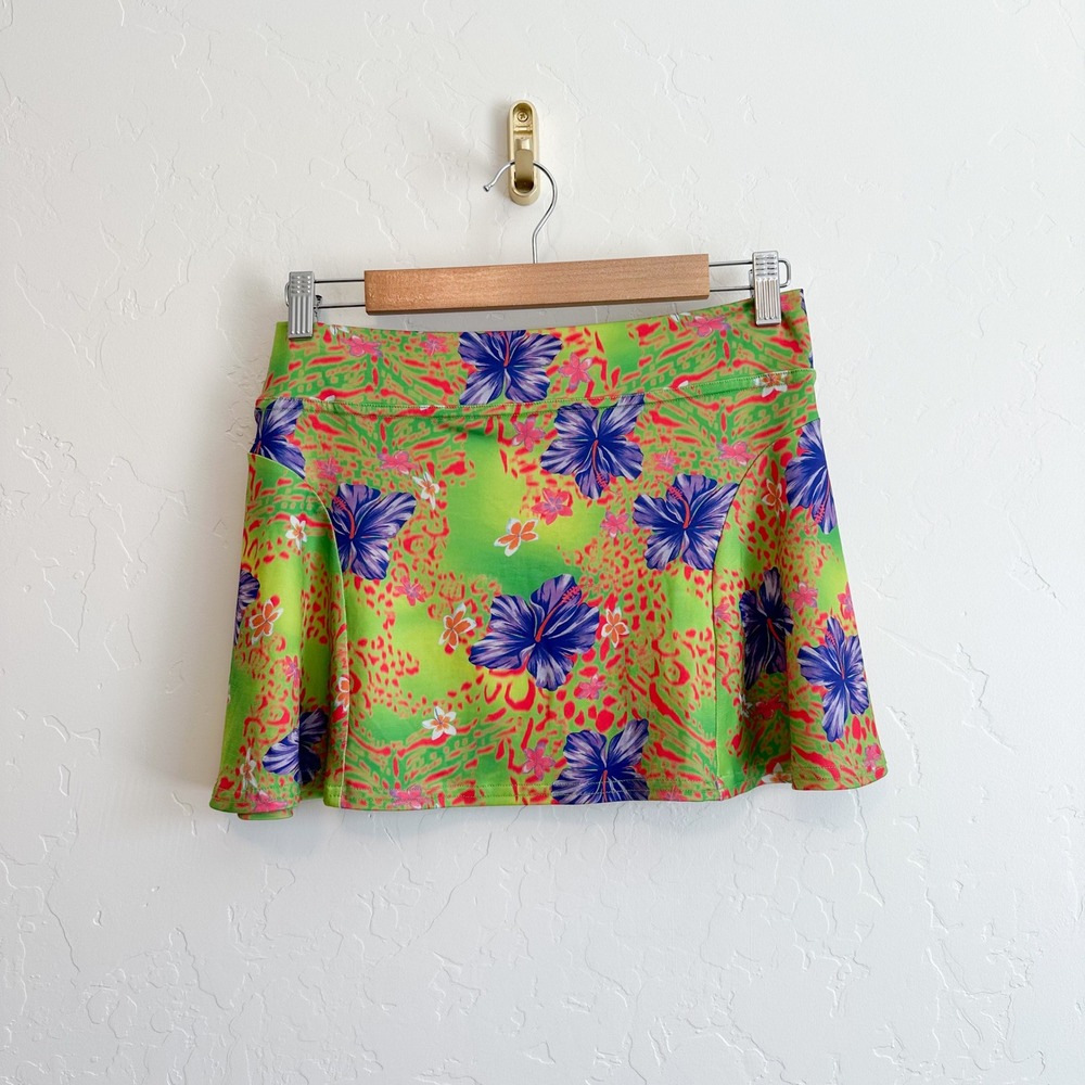 I AM GIA | Antheia Hibiscus Print Mini Skirt Green Purple size Medium - Picture 6 of 9